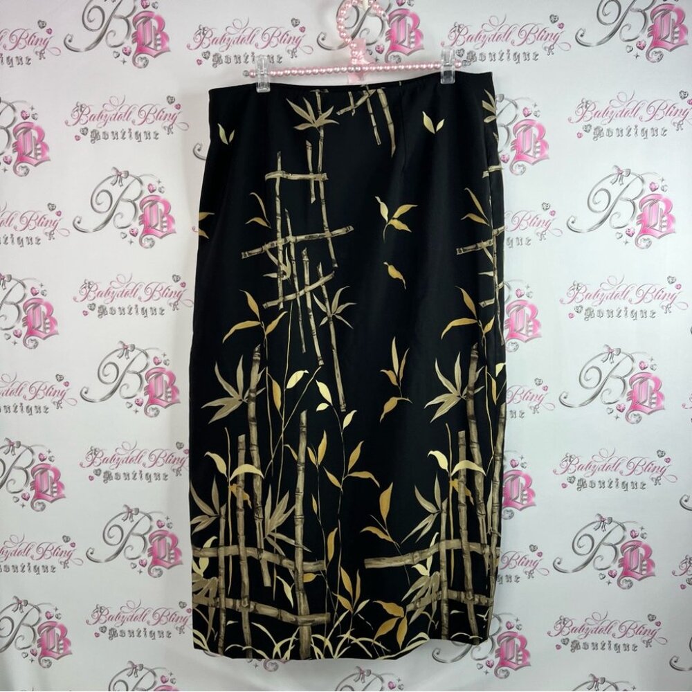 Jessica skirt bamboo sticks tropical Black and Gold Bamboo Pencil Skirt - Picture 4 of 12